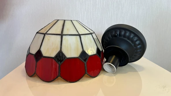 Yüceeller Tavan Vitray Avize 30cm 12" Kırmızı - 4