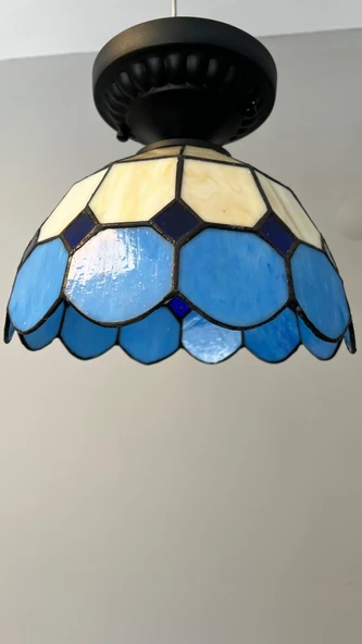 Yüceeller Tavan Vitray Avize 30cm 12" Mavi