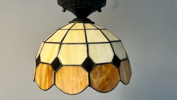 Yüceeller Tavan Vitray Avize 30cm 12" Kahverengi