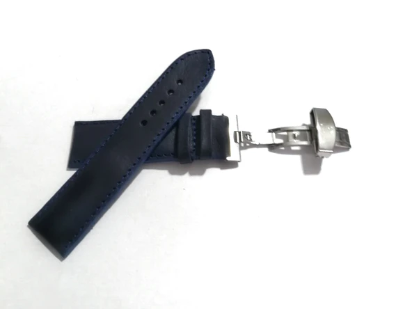 Fado Her Saate Uygun  Kelebek  Toka   24 MM    Hakiki Deri (255) GUMUŞ TOKA  MAVİ