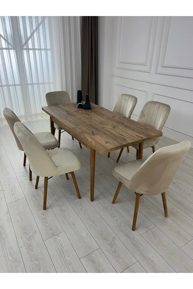Lajibu %100 Mdf Açılabilir Masa Sandalye Takımı 6 Kişilik Yemek Masası Takımı Masa Sandalye
