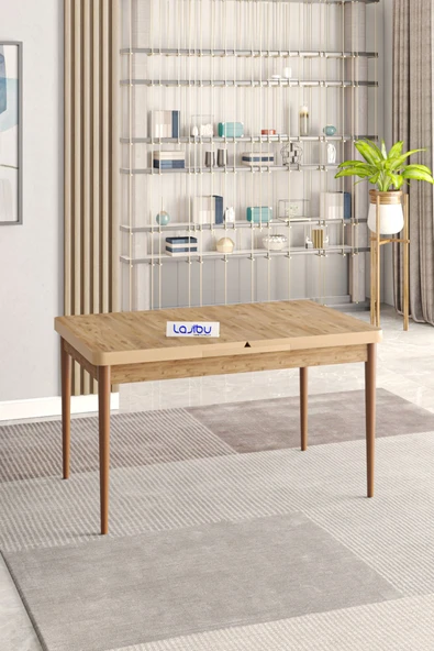 Lajibu Rex Serisi Çam 80x130 Açılır Yemek Masası , Yemek Masa Takımı  Metal Ayaklı 6 Cappucino Sandalye - 4