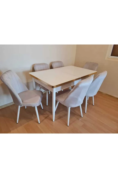 Lajibu %100 Mdf Açılabilir Masa Sandalye Takımı 6 Kişilik Yemek Masası Takımı Masa Sandalye