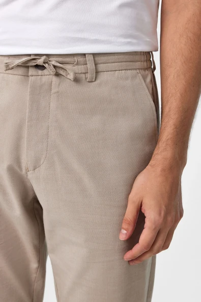 Süvari Dar Kalıp Keten Görünümlü Bağcıklı Jogger Pantolon - 9