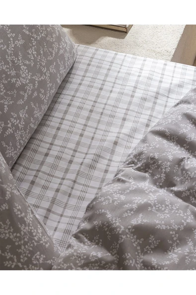 Garde King Size %100 Pamuk Ranforce Baskılı Nevresim Takımı - Gri - Resim 4