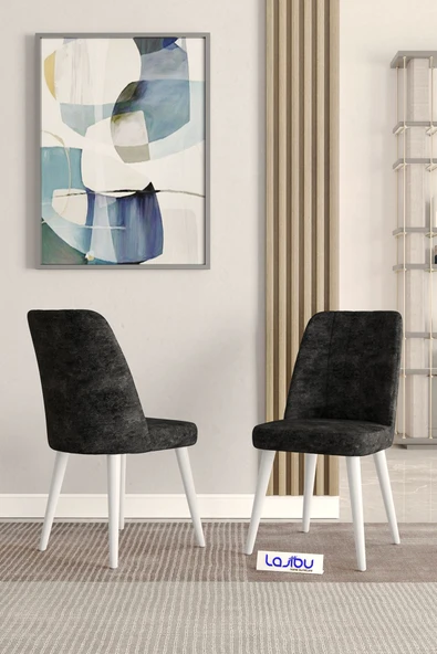 Lajibu Rex Serisi Beyaz 80x130 Açılır Yemek Masası , Yemek Masa Takımı  Metal Ayaklı 6 Siyah Sandalye - 2