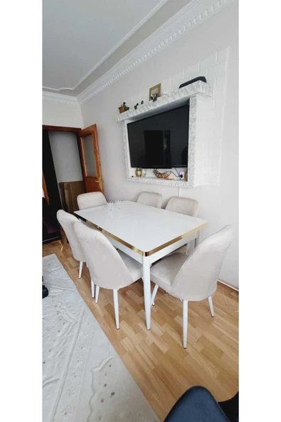 Lajibu %100 Mdf Açılabilir Masa Sandalye Takımı 6 Kişilik Yemek Masası Takımı Masa Sandalye - 1