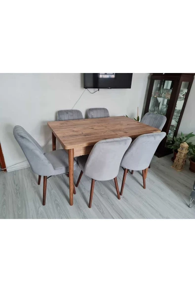 Lajibu %100 Mdf Açılabilir Masa Sandalye Takımı 6 Kişilik Yemek Masası Takımı Masa Sandalye