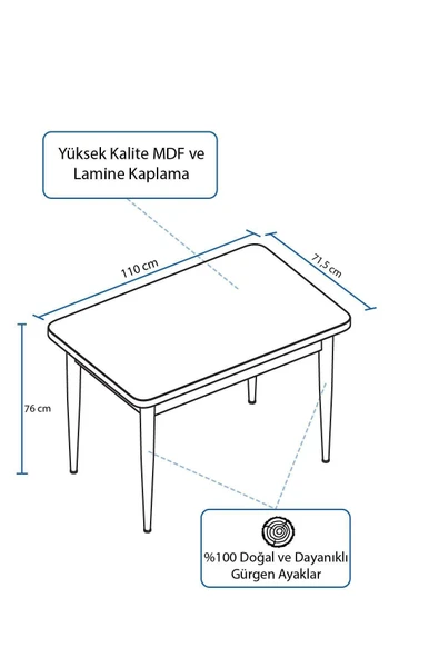 Lajibu Vov Beyaz 70x110 Mdf Sabit Mutfak Masası Takımı Yemek Masası Takımı 4 Adet Sandalye - 3