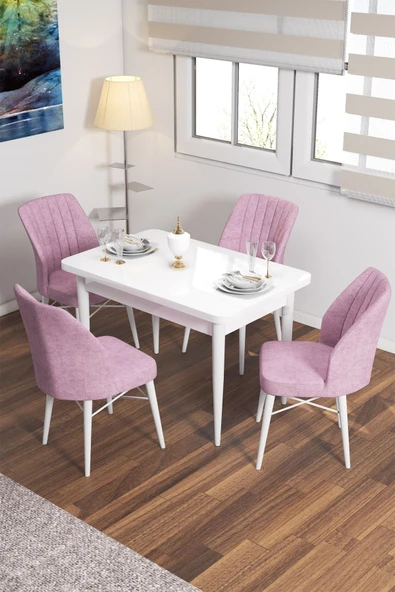 Lajibu Vov Beyaz 70x110 Mdf Sabit Mutfak Masası Takımı Yemek Masası Takımı 4 Adet Sandalye