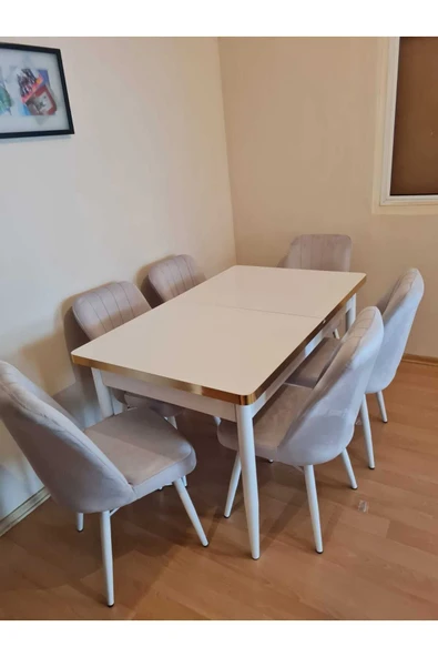 Lajibu %100 Mdf Açılabilir Masa Sandalye Takımı 6 Kişilik Yemek Masası Takımı Masa Sandalye - 3