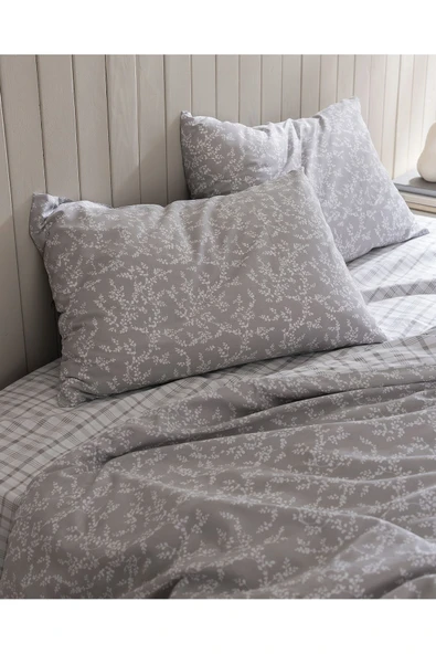 Garde King Size %100 Pamuk Ranforce Baskılı Nevresim Takımı - Gri - Resim 3