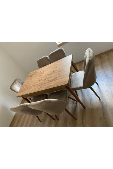 Lajibu %100 Mdf Açılabilir Masa Sandalye Takımı 6 Kişilik Yemek Masası Takımı Masa Sandalye