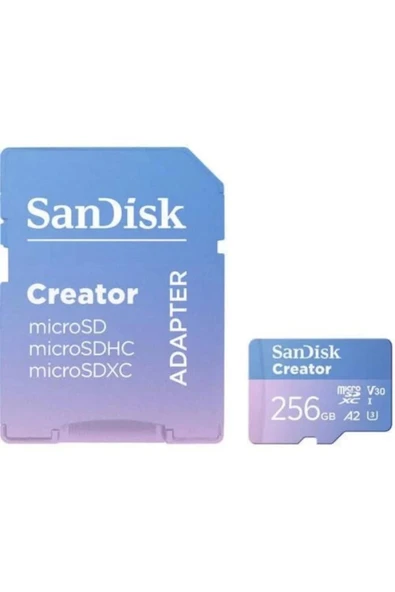 Creator 256GB 190/130MB/s microSDXC UHS-I A2 V30 Adaptörlü Hafıza Kartı SDSQXAV-256G-IN6MS