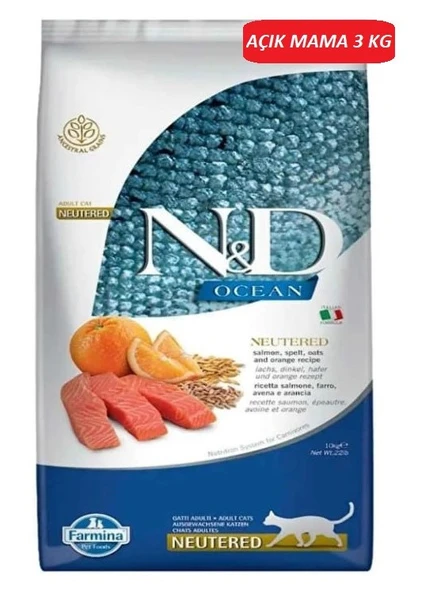 N&D Ocean Somonlu ve Portakallı Düşük Tahıllı Kısırlaştırılmış Kedi Maması 3 KG