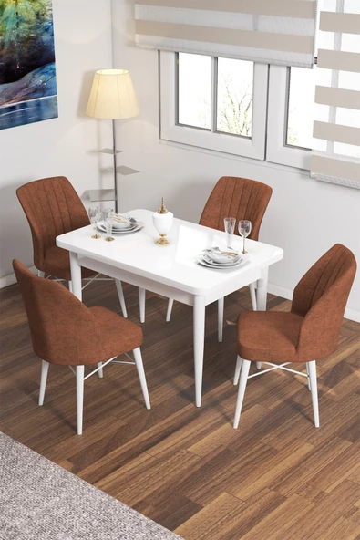 Lajibu Ruf Beyaz 70x110 Suntalam Sabit Mutfak Masası Takımı Yemek Masası Takımı 4 Adet Sandalye