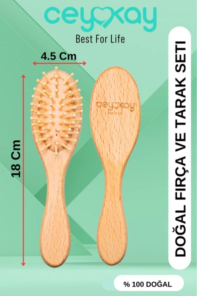 cey kay Ceykay Doğal Keçi Kılı Masaj Fırçası , Bambu Uçlu Fırça Ve Ahşap Tarağı (3 LÜ SET) - 5