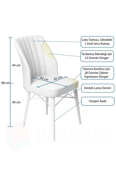 Lajibu Vov Beyaz 70x110 Mdf Sabit Mutfak Masası Takımı Yemek Masası Takımı 4 Adet Sandalye - 5