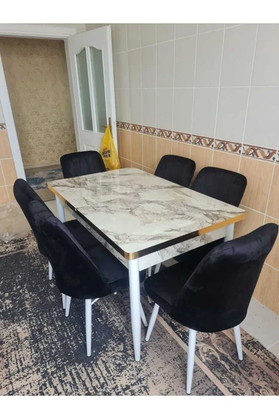Lajibu %100 Mdf Açılabilir Masa Sandalye Takımı 6 Kişilik Yemek Masası Takımı Masa Sandalye
