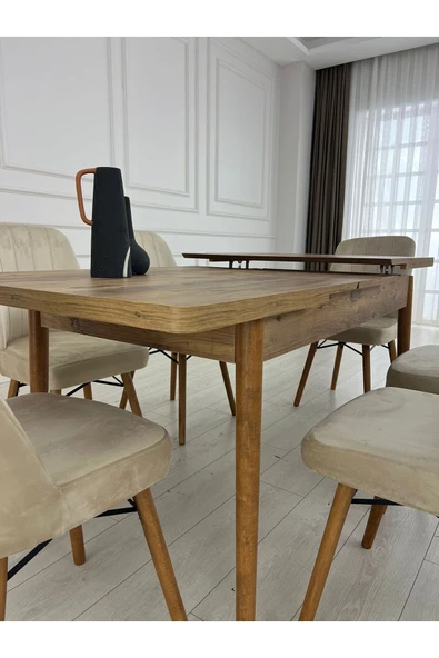 Lajibu %100 Mdf Açılabilir Masa Sandalye Takımı 6 Kişilik Yemek Masası Takımı Masa Sandalye - 4