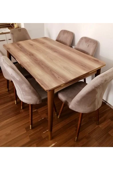 Lajibu %100 Mdf Açılabilir Masa Sandalye Takımı 6 Kişilik Yemek Masası Takımı Masa Sandalye