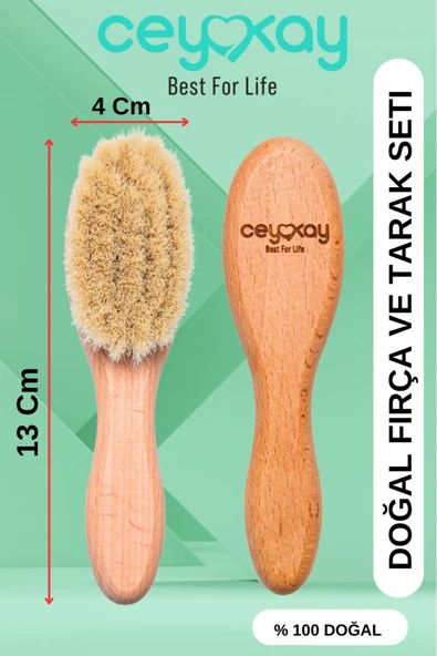 cey kay Ceykay Doğal Keçi Kılı Bebek Masaj Fırçası Ve Ahşap Tarak (2LİSET) - 5