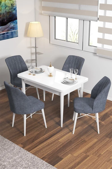 Lajibu Vov Beyaz 70x110 Mdf Sabit Mutfak Masası Takımı Yemek Masası Takımı 4 Adet Sandalye