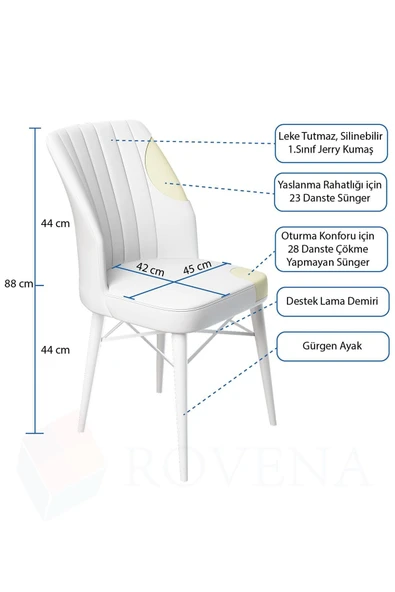Lajibu Vov Beyaz 70x110 Mdf Sabit Mutfak Masası Takımı Yemek Masası Takımı 4 Adet Sandalye - 5