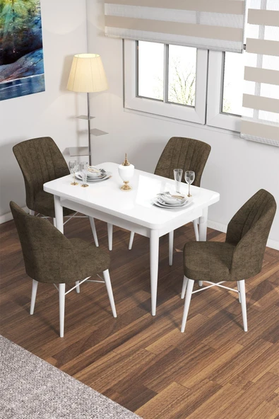 Lajibu Vov Beyaz 70x110 Mdf Sabit Mutfak Masası Takımı Yemek Masası Takımı 4 Adet Sandalye