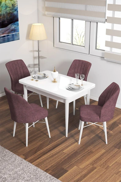 Lajibu Vov Beyaz 70x110 Mdf Sabit Mutfak Masası Takımı Yemek Masası Takımı 4 Adet Sandalye
