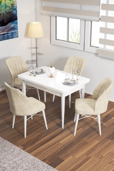 Lajibu Vov Beyaz 70x110 Mdf Sabit Mutfak Masası Takımı Yemek Masası Takımı 4 Adet Sandalye