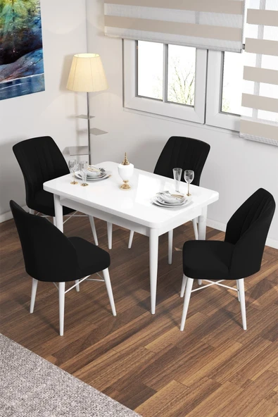 Lajibu Vov Beyaz 70x110 Mdf Sabit Mutfak Masası Takımı Yemek Masası Takımı 4 Adet Sandalye