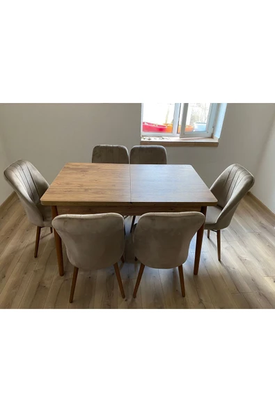Lajibu %100 Mdf Açılabilir Masa Sandalye Takımı 6 Kişilik Yemek Masası Takımı Masa Sandalye - 2