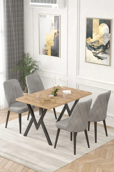 Lajibu Yoyo Atlantik Sabit 70x120  Mutfak Masası Takımı, Yemek Masası Takımı, 4 Gri Sandalye