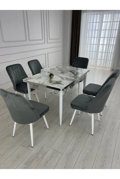 Lajibu %100 Mdf Açılabilir Masa Sandalye Takımı 6 Kişilik Yemek Masası Takımı