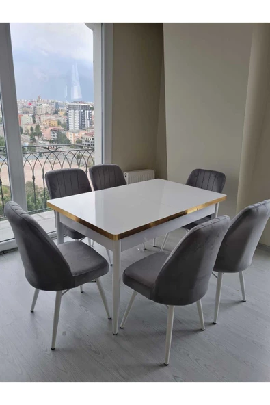 Lajibu %100 Mdf Açılabilir Masa Sandalye Takımı 6 Kişilik Yemek Masası Takımı Masa Sandalye