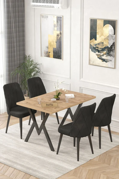 Lajibu Yoyo Atlantik Sabit 70x120  Mutfak Masası Takımı, Yemek Masası Takımı, 4 Siyah Sandalye