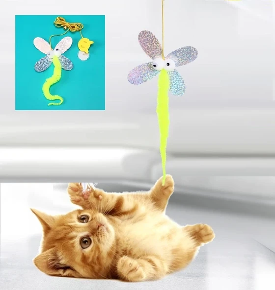 Pratik Kelebek Model Elastik Kendinden Yapışkanlı Kedi Oyun Oltası - 2