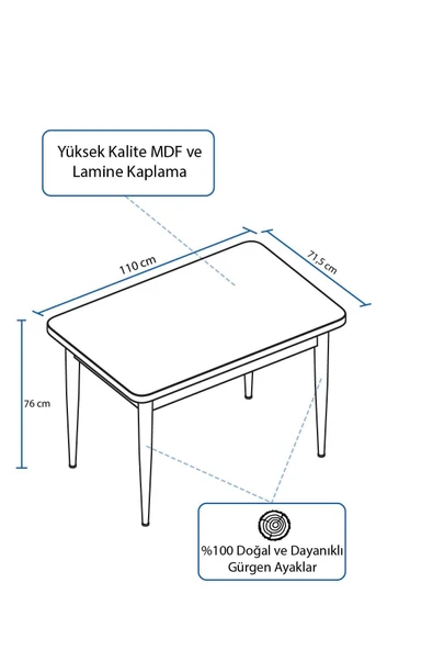 Lajibu Vov Beyaz 70x110 Mdf Sabit Mutfak Masası Takımı Yemek Masası Takımı 4 Adet Sandalye - 3