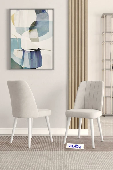 Lajibu Rex Serisi Beyaz 80x130 Açılır Yemek Masası , Yemek Masa Takımı  Metal Ayaklı 6 Krem Sandalye - 2