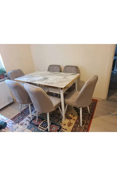 Lajibu %100 Mdf Açılabilir Masa Sandalye Takımı 6 Kişilik Yemek Masası Takımı Masa Sandalye