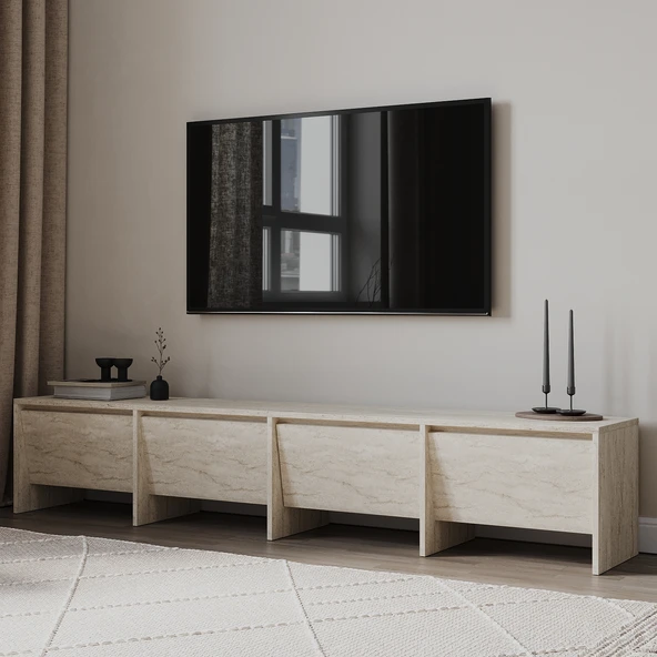 Laris 180 cm Tv Ünitesi – 4 Kapaklı, Traverten Desenli - 4