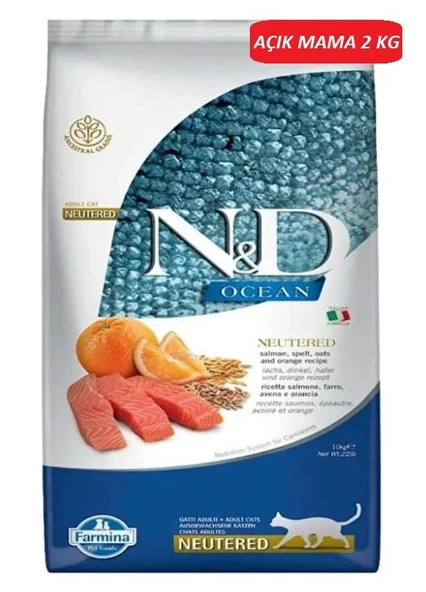 N&D Ocean Somonlu ve Portakallı Düşük Tahıllı Kısırlaştırılmış Kedi Maması 2 KG