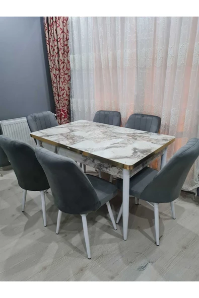 Lajibu %100 Mdf Açılabilir Masa Sandalye Takımı 6 Kişilik Yemek Masası Takımı Masa Sandalye