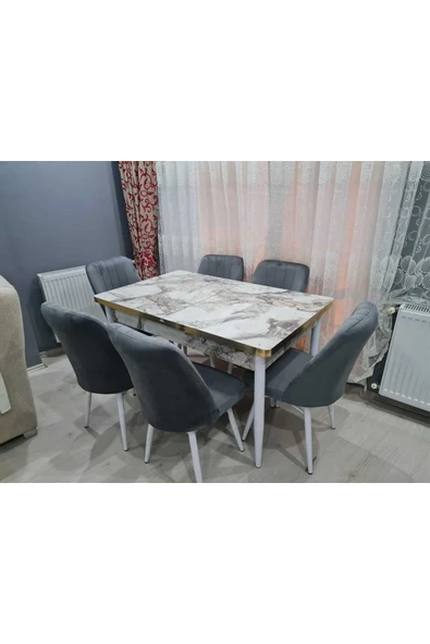 Lajibu %100 Mdf Açılabilir Masa Sandalye Takımı 6 Kişilik Yemek Masası Takımı Masa Sandalye - 2