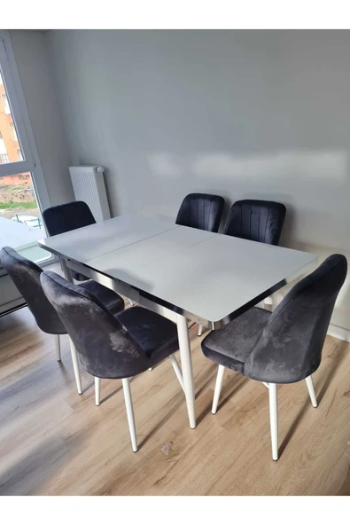 Lajibu %100 Mdf Açılabilir Masa Sandalye Takımı 6 Kişilik Yemek Masası Takımı Masa Sandalye - 3