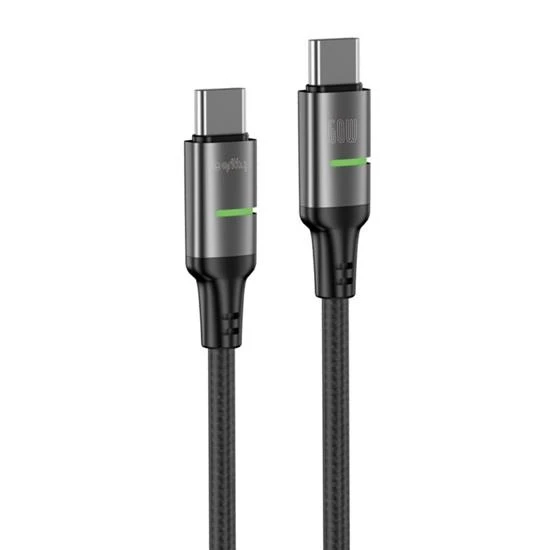 Gritty 60W Type-C to Type-C Akıllı Işık Göstergeli Şarj Kablosu 1 m Siyah (GL-LT01)