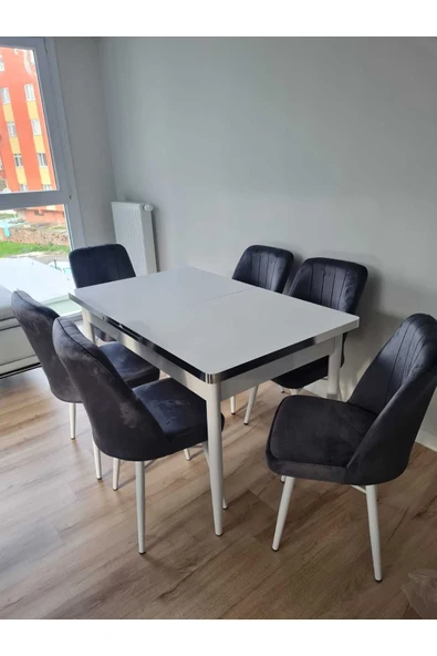 Lajibu %100 Mdf Açılabilir Masa Sandalye Takımı 6 Kişilik Yemek Masası Takımı Masa Sandalye