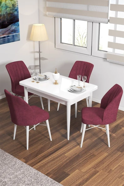 Lajibu Vov Beyaz 70x110 Mdf Sabit Mutfak Masası Takımı Yemek Masası Takımı 4 Adet Sandalye