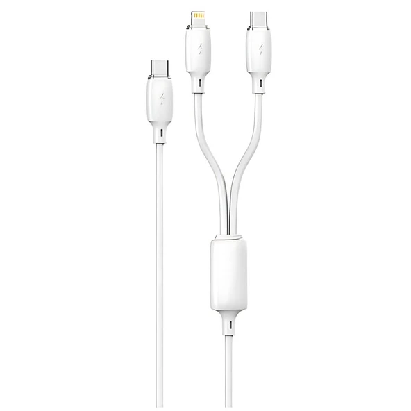 Gritty 60W+30W PD 3in1 Type-C to Type+Lightning 1.2 m Şarj Kablosu Beyaz (GL-COMB02)